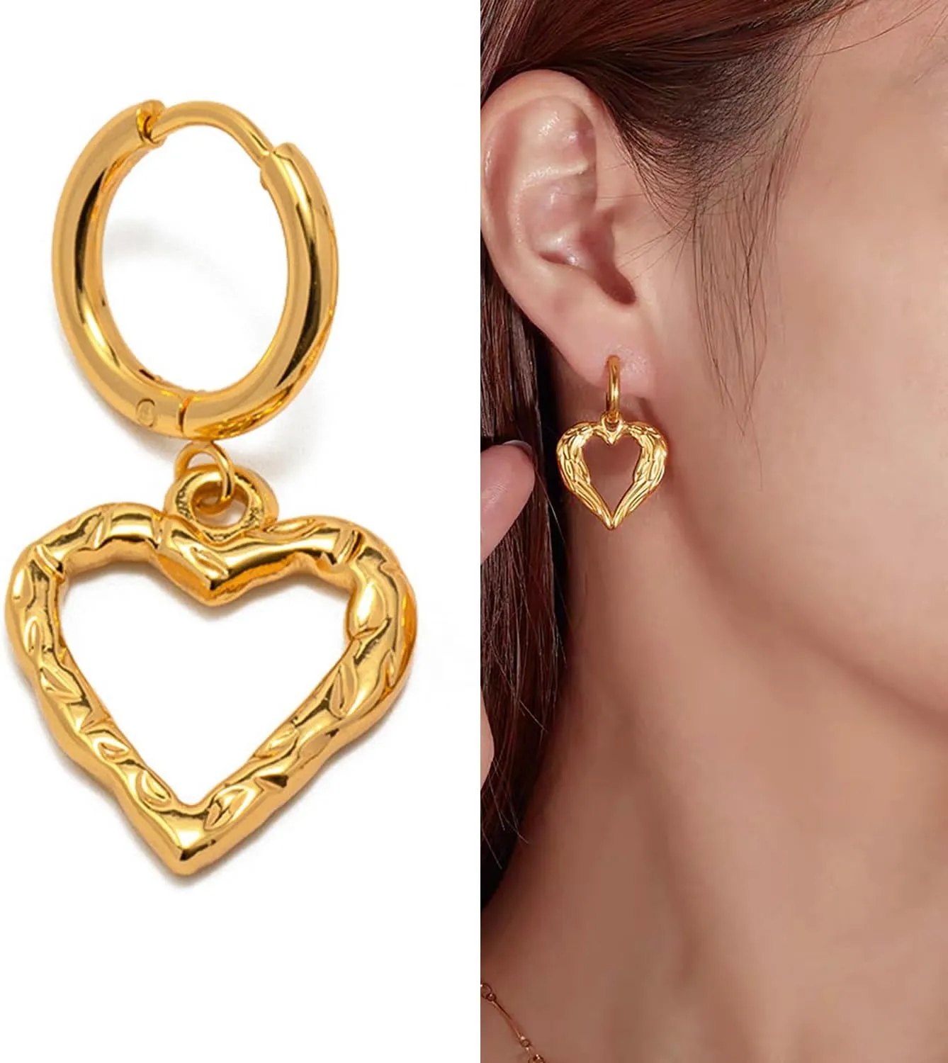 Heart Chain Earrings for Women, 18K Gold Plated Dangle Earrings for Ladies, Love Hoop Earring Jewelry, for Women Valentines Days Wedding Days Mother's Day Gifts