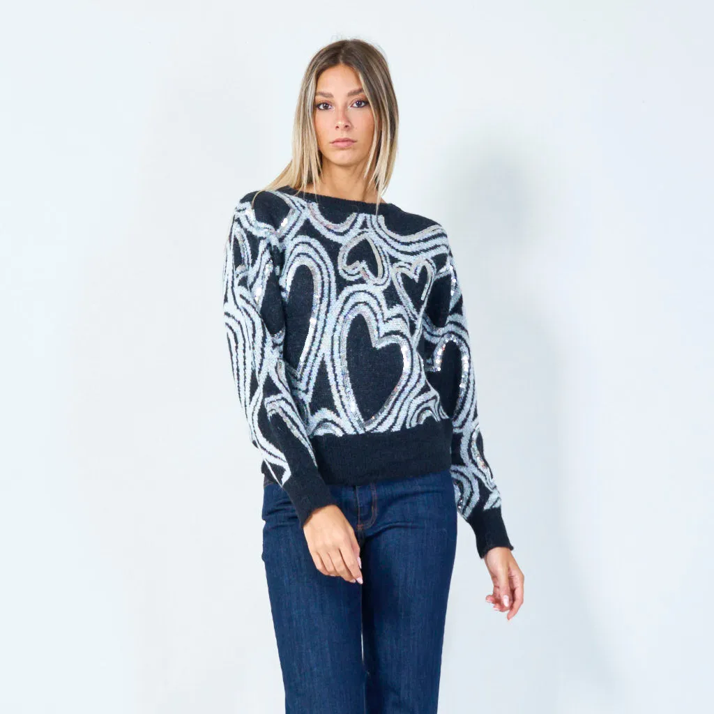 Heart sequin sweater wholesale