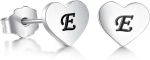 Heart Stud Earrings 7mm Heart Shaped with A-Z Letter Hypoallergenic Earrings for Women Girls Platinum Plated