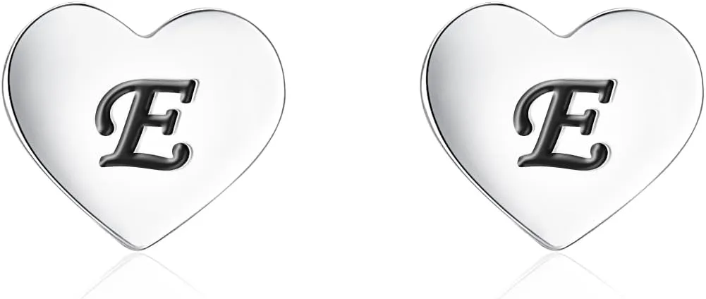 Heart Stud Earrings 7mm Heart Shaped with A-Z Letter Hypoallergenic Earrings for Women Girls Platinum Plated