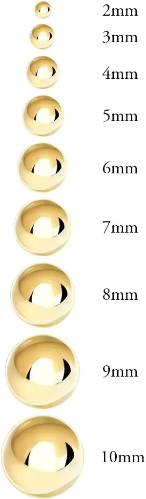 Honolulu Jewelry Company 14K Real Gold Polished Round Ball Stud Earrings, 2mm - 10mm