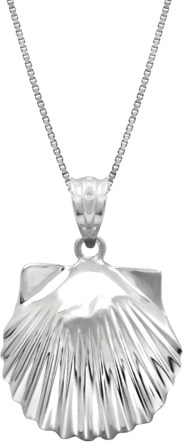 Honolulu Jewelry Company Sterling Silver High Polished Seashell Necklace Pendant with 18" Box Chain