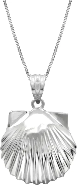 Honolulu Jewelry Company Sterling Silver High Polished Seashell Necklace Pendant with 18" Box Chain