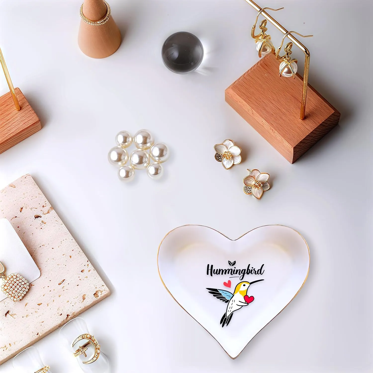 Hummingbird Ring Holder Dish Tray, Gifts For Women Teens Girls Kids, Hummingbird Lovers Themed Stuff Things Decor Merch, Home Room Ring Earrings Necklace Organizer Holder!