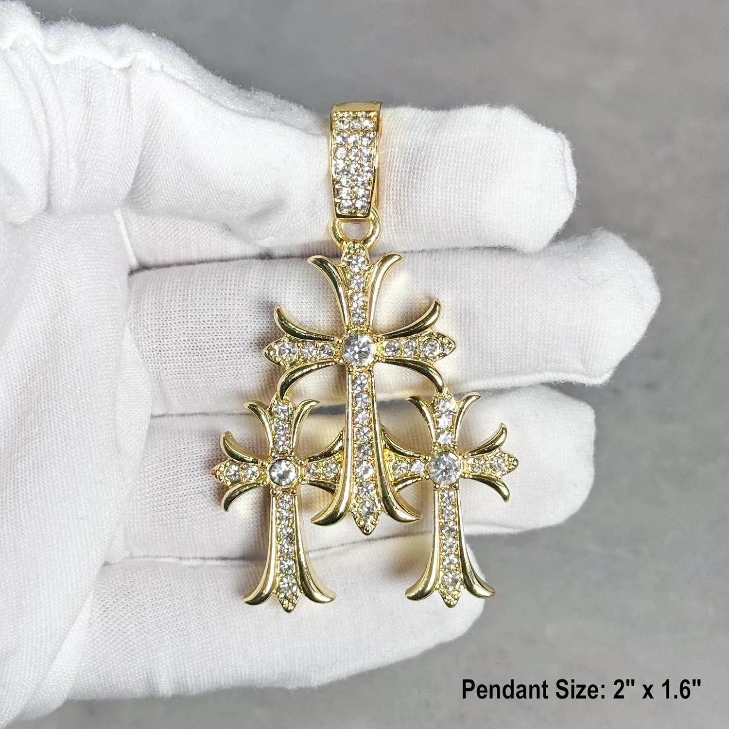 ICE STAR Men's Iced Out Triple Cross Necklace with 24 inch Chain - Luxury Religious Jewelry
