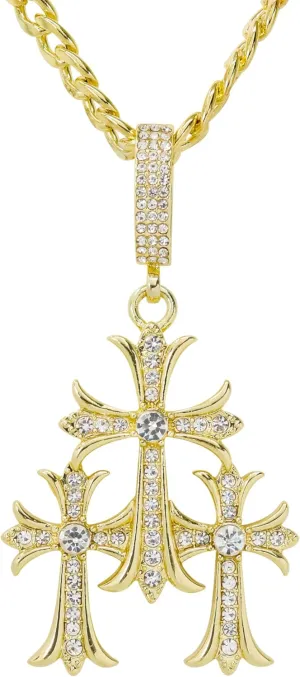 ICE STAR Men's Iced Out Triple Cross Necklace with 24 inch Chain - Luxury Religious Jewelry