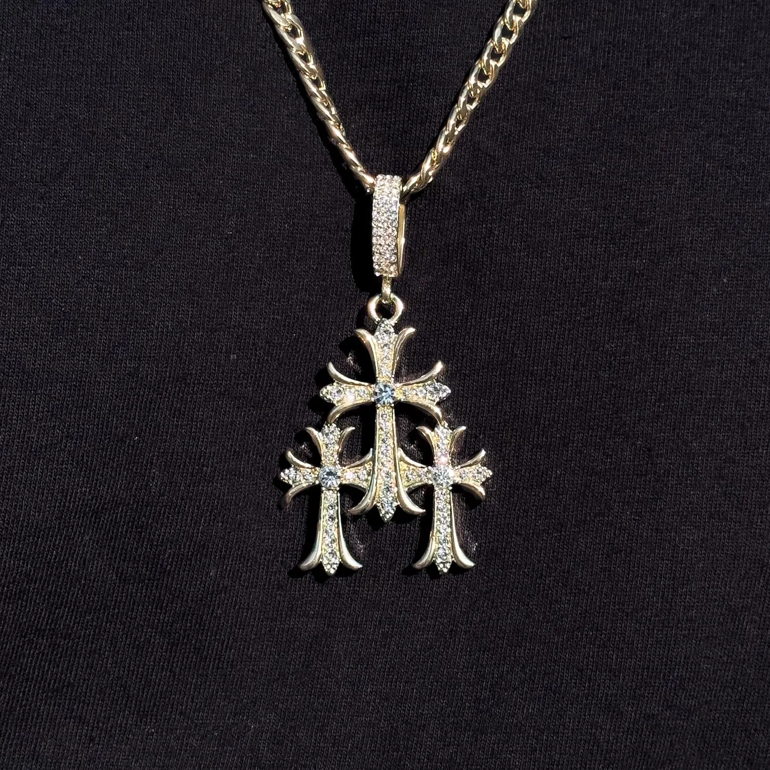 ICE STAR Men's Iced Out Triple Cross Necklace with 24 inch Chain - Luxury Religious Jewelry
