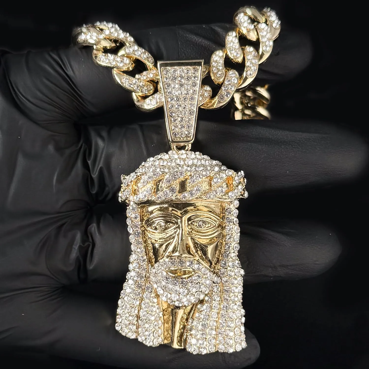 ICE STAR Men's Large CZ Pendant & 12mm Iced Out Cuban Necklace