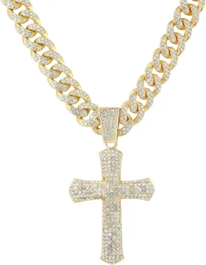 ICE STAR Men's Large CZ Pendant & 12mm Iced Out Cuban Necklace