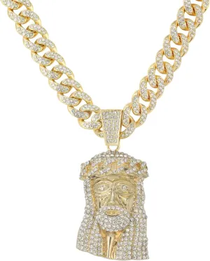 ICE STAR Men's Large CZ Pendant & 12mm Iced Out Cuban Necklace