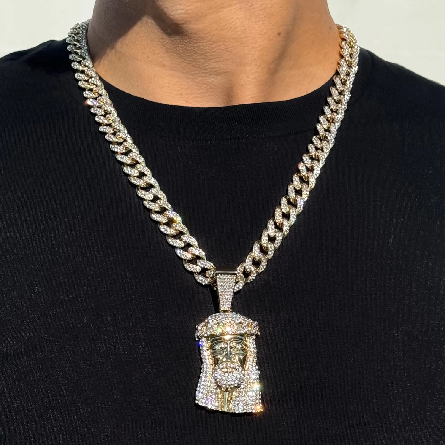 ICE STAR Men's Large CZ Pendant & 12mm Iced Out Cuban Necklace