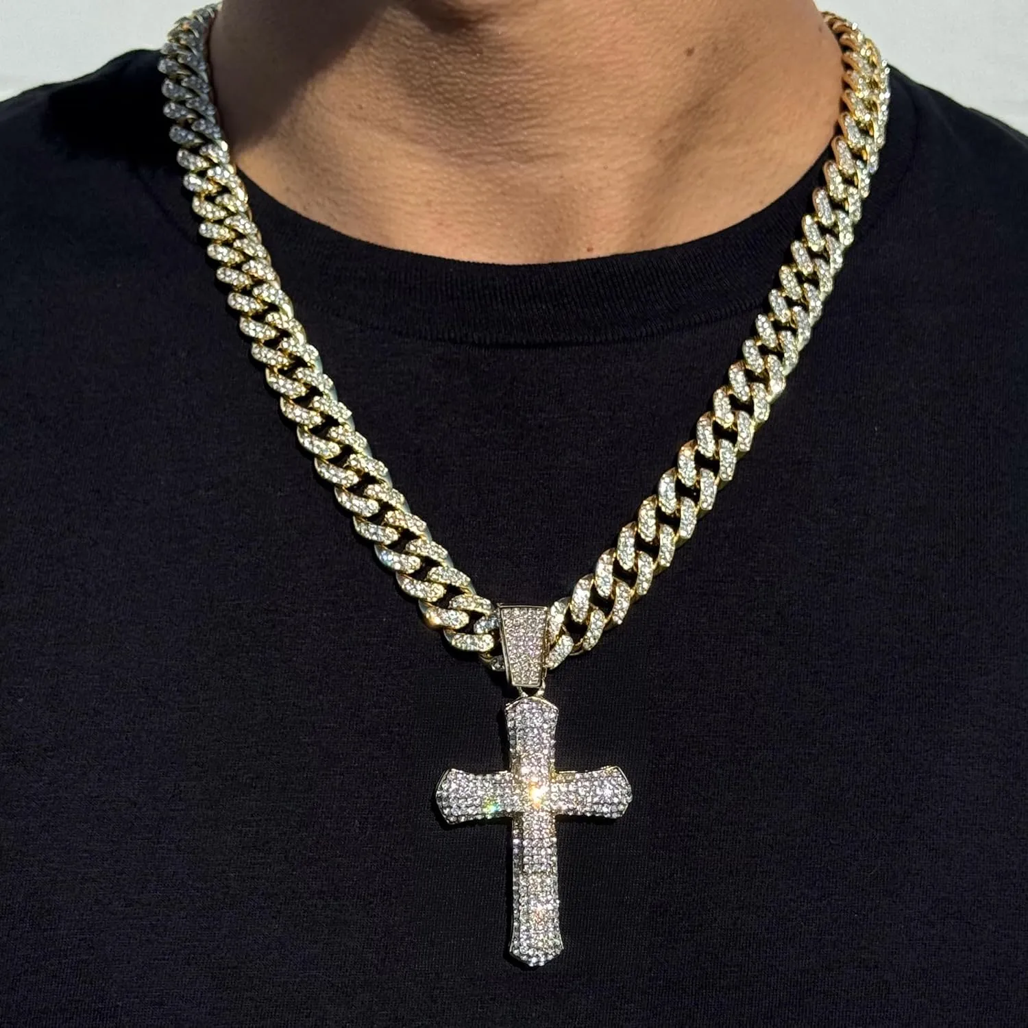 ICE STAR Men's Large CZ Pendant & 12mm Iced Out Cuban Necklace