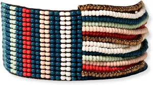 INK   ALLOY Beaded Bracelet for Women, Charlie Half Woven Two Sided Medium Cuff Seed Bead Stretch Bracelets, Handmade Jewelry for the Modern Bohemian, 1-Inch Width