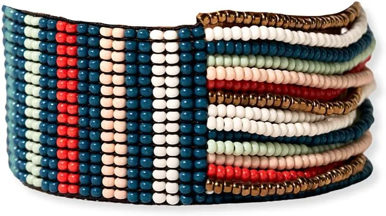 INK   ALLOY Beaded Bracelet for Women, Charlie Half Woven Two Sided Medium Cuff Seed Bead Stretch Bracelets, Handmade Jewelry for the Modern Bohemian, 1-Inch Width