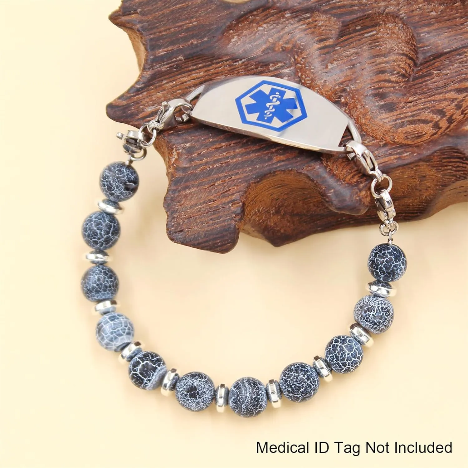 Interchangeable Dual-Use Natural Stone & Hematite Bracelet with Lobster Clasp | Replacement Convertible Medical Alert Jewelry or Fashion Bracelets for Women Men