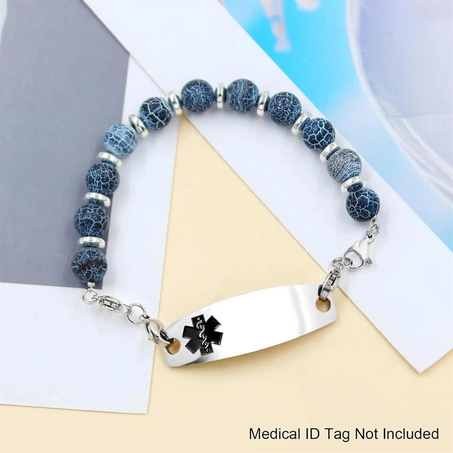 Interchangeable Dual-Use Natural Stone & Hematite Bracelet with Lobster Clasp | Replacement Convertible Medical Alert Jewelry or Fashion Bracelets for Women Men