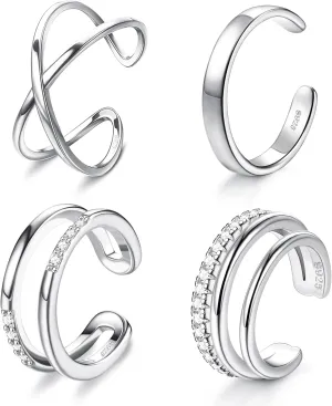 JeryWe 4 Pcs 925 Sterling Silver Ear Cuff for Women Non Piercing Adjustable Ear Cuff Earrings Clip On Cartilage Helix Wrap Ear Jewelry Set