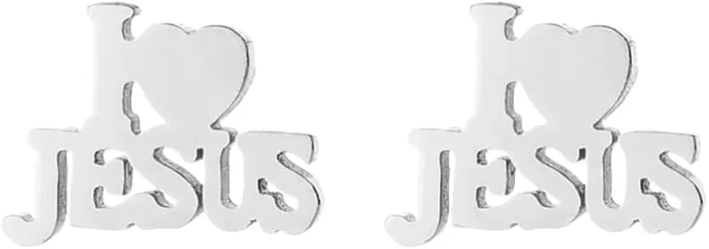 Jesus God Cross Stud Earrings for Women Gold Silver Religious Jewelry Gift for Christian