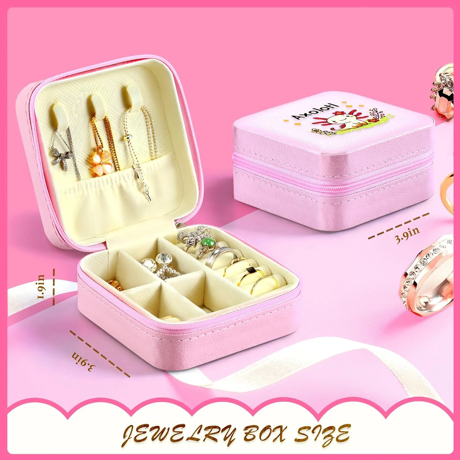 Jewelry Box, Axolotl Gifts For Teens Teenage Girls Kids Age 6 7 8 9 10 11 12, Axolotl Lovers Stuff Items Accessories Things Decor, Travel Ring Earrings Necklace Organizer Holder!