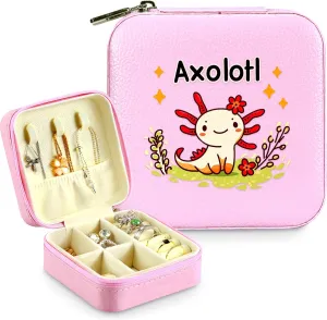 Jewelry Box, Axolotl Gifts For Teens Teenage Girls Kids Age 6 7 8 9 10 11 12, Axolotl Lovers Stuff Items Accessories Things Decor, Travel Ring Earrings Necklace Organizer Holder!