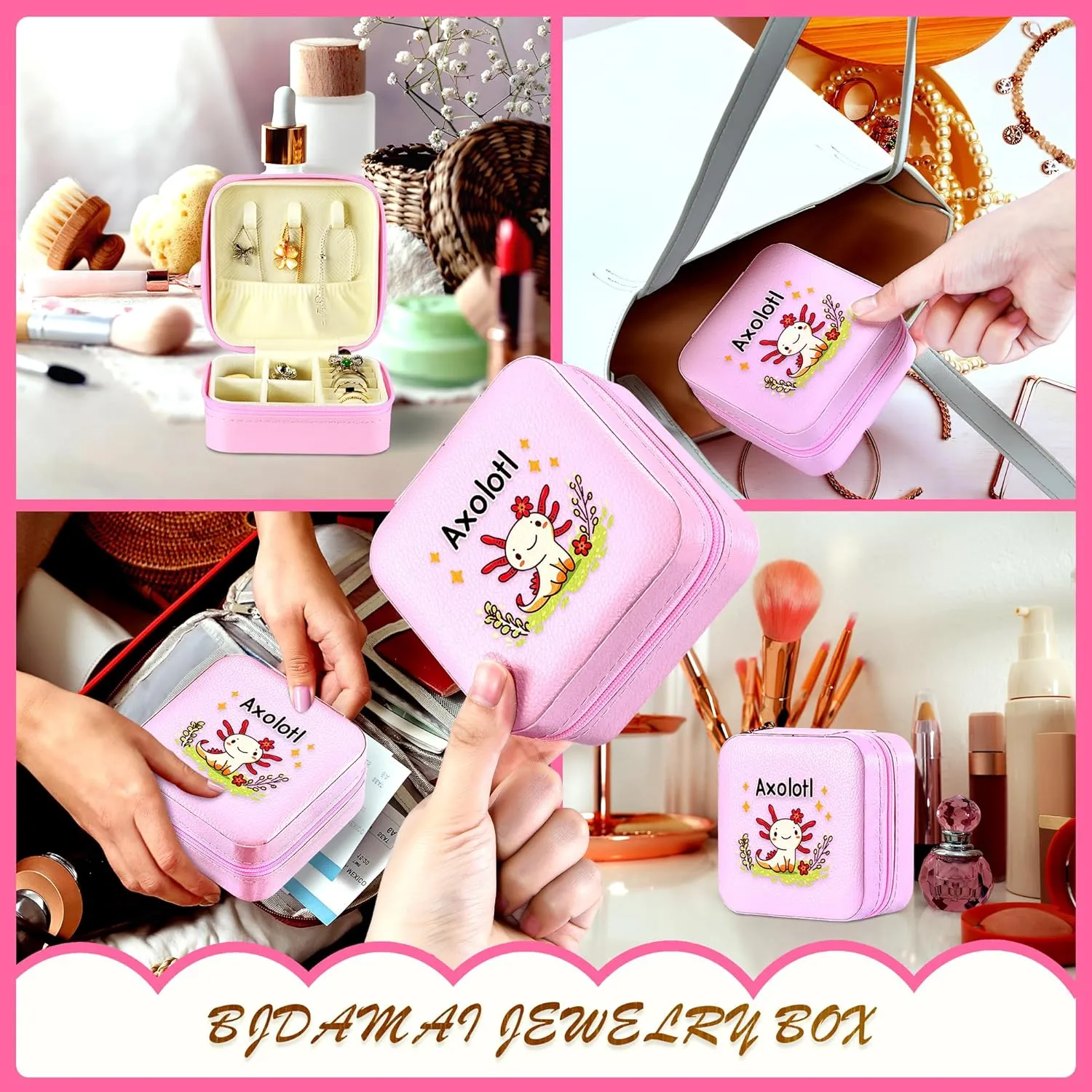 Jewelry Box, Axolotl Gifts For Teens Teenage Girls Kids Age 6 7 8 9 10 11 12, Axolotl Lovers Stuff Items Accessories Things Decor, Travel Ring Earrings Necklace Organizer Holder!
