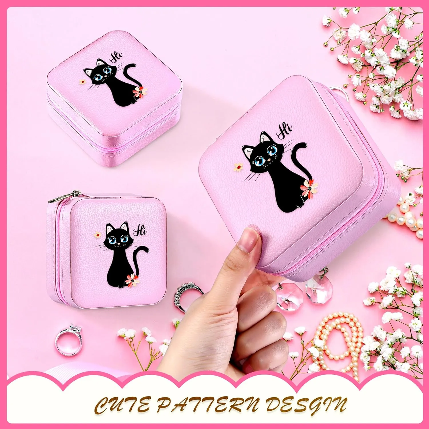 Jewelry Box, Black Cat Gifts For Teens Teenage Girls Kids Age 6 7 8 9 10 11 12, Black Cat Lovers Stuff Items Things Decor, Travel Ring Earrings Necklace Organizer Holder!