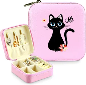 Jewelry Box, Black Cat Gifts For Teens Teenage Girls Kids Age 6 7 8 9 10 11 12, Black Cat Lovers Stuff Items Things Decor, Travel Ring Earrings Necklace Organizer Holder!