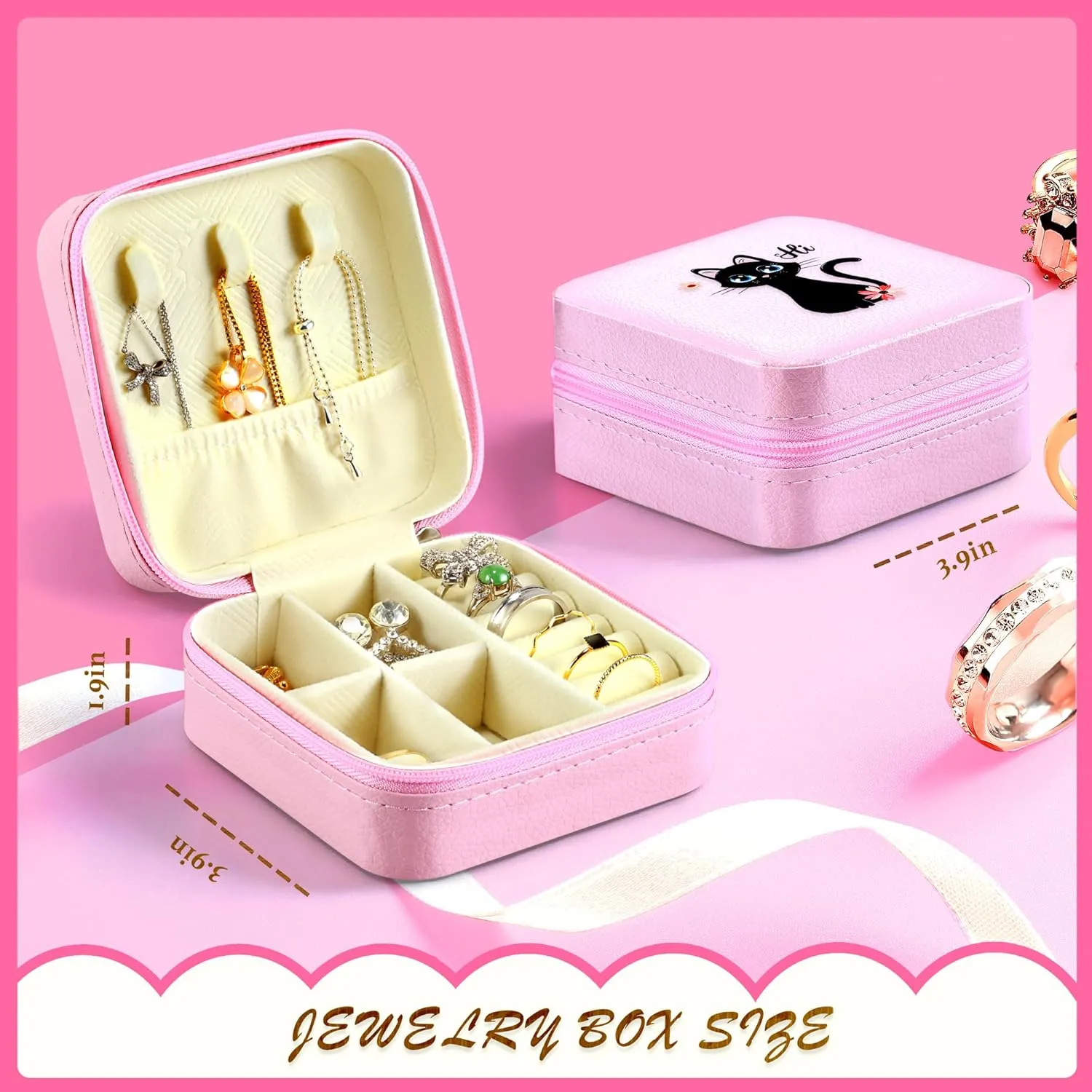 Jewelry Box, Black Cat Gifts For Teens Teenage Girls Kids Age 6 7 8 9 10 11 12, Black Cat Lovers Stuff Items Things Decor, Travel Ring Earrings Necklace Organizer Holder!