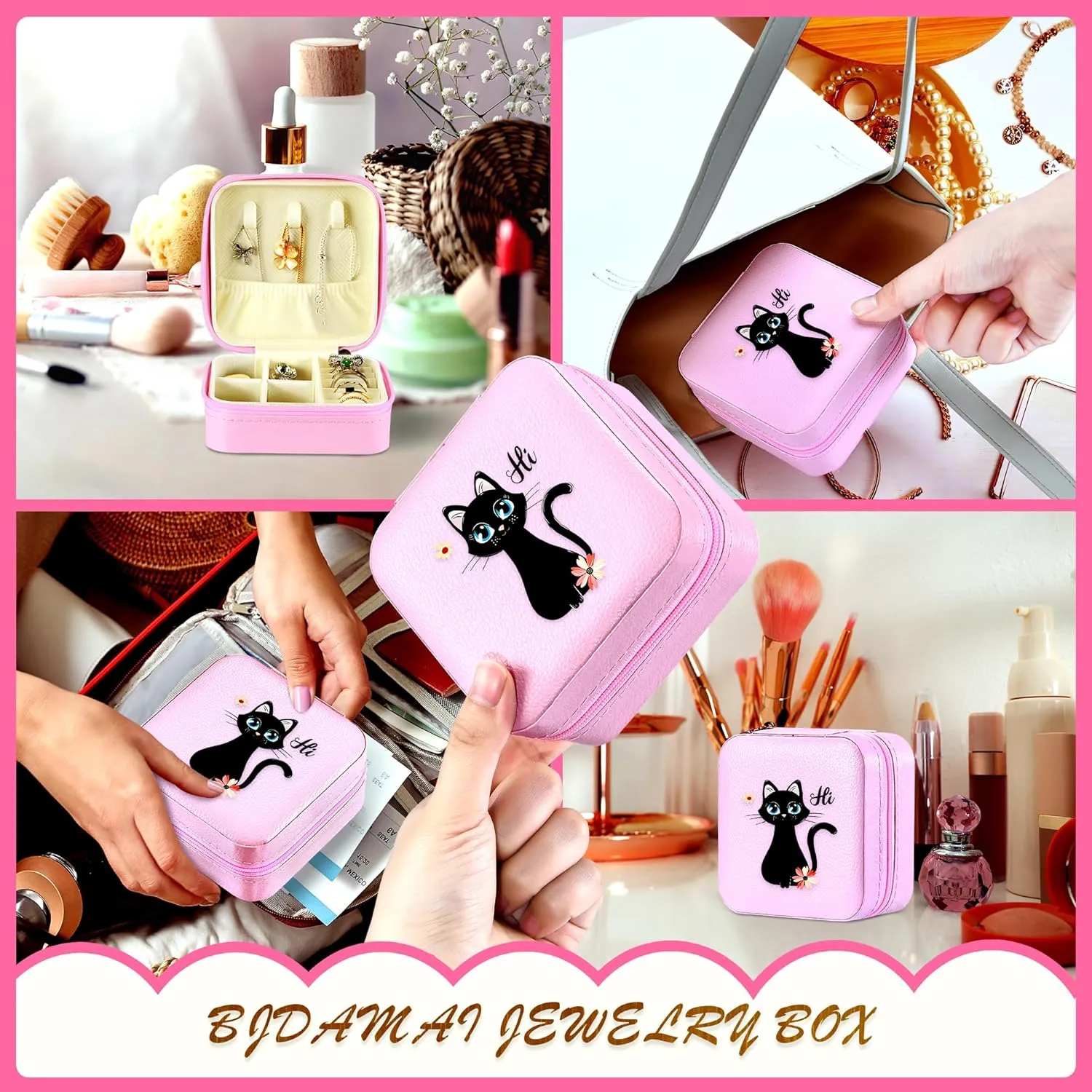 Jewelry Box, Black Cat Gifts For Teens Teenage Girls Kids Age 6 7 8 9 10 11 12, Black Cat Lovers Stuff Items Things Decor, Travel Ring Earrings Necklace Organizer Holder!