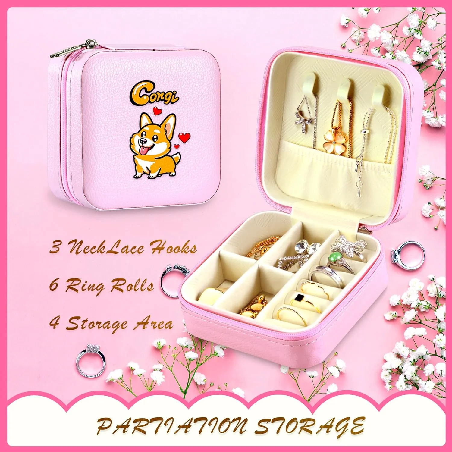 Jewelry Box, Corgi Gifts For Teens Teenage Girls Kids Age 6 7 8 9 10 11 12, Corgi Lovers Stuff Items Accessories Things Decor, Travel Ring Earrings Necklace Organizer Holder!