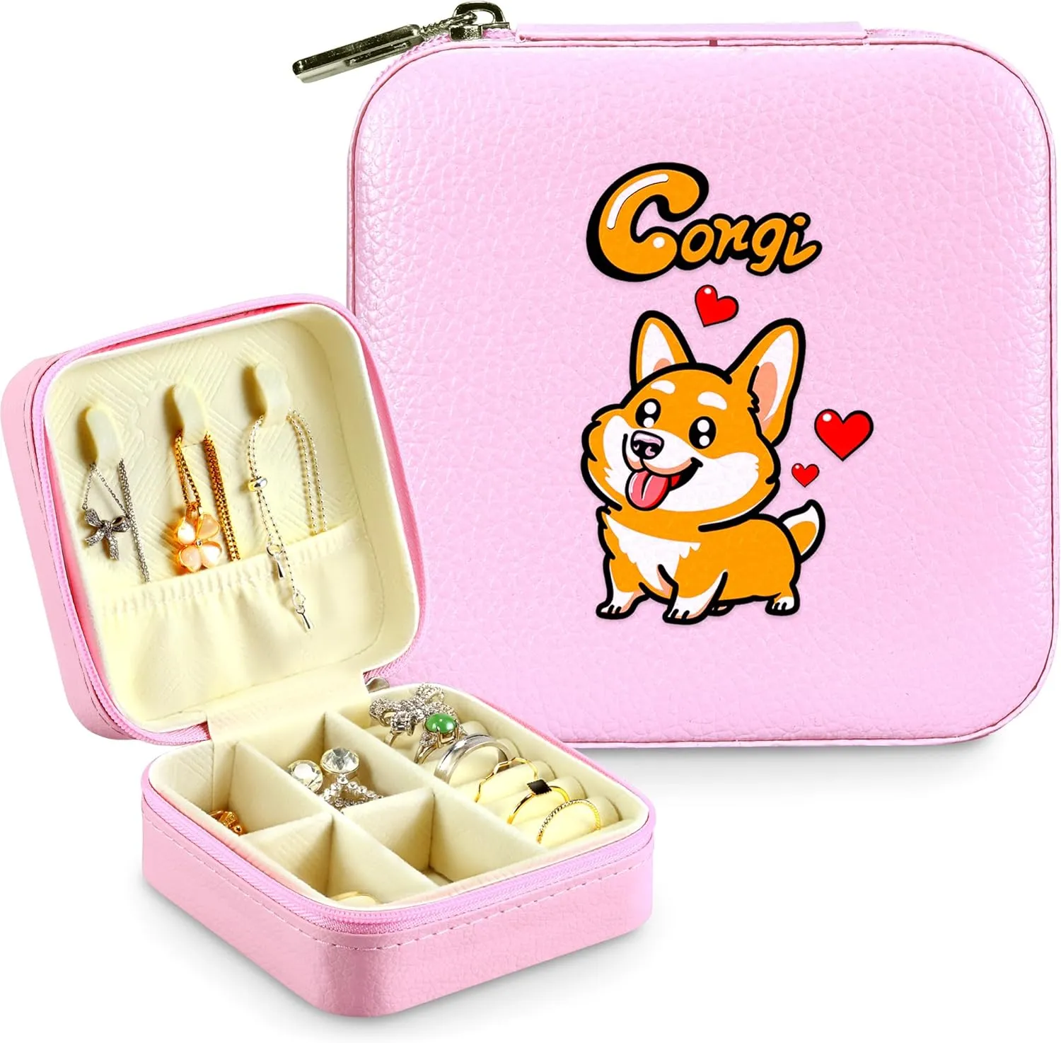 Jewelry Box, Corgi Gifts For Teens Teenage Girls Kids Age 6 7 8 9 10 11 12, Corgi Lovers Stuff Items Accessories Things Decor, Travel Ring Earrings Necklace Organizer Holder!