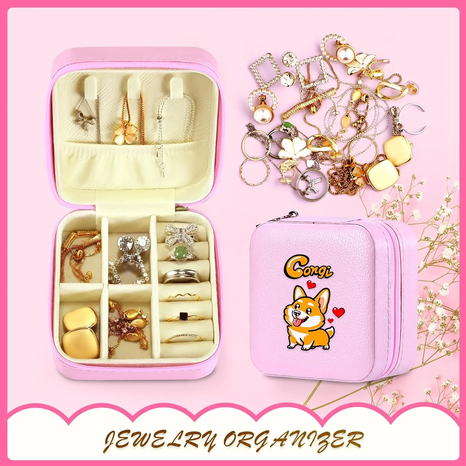 Jewelry Box, Corgi Gifts For Teens Teenage Girls Kids Age 6 7 8 9 10 11 12, Corgi Lovers Stuff Items Accessories Things Decor, Travel Ring Earrings Necklace Organizer Holder!
