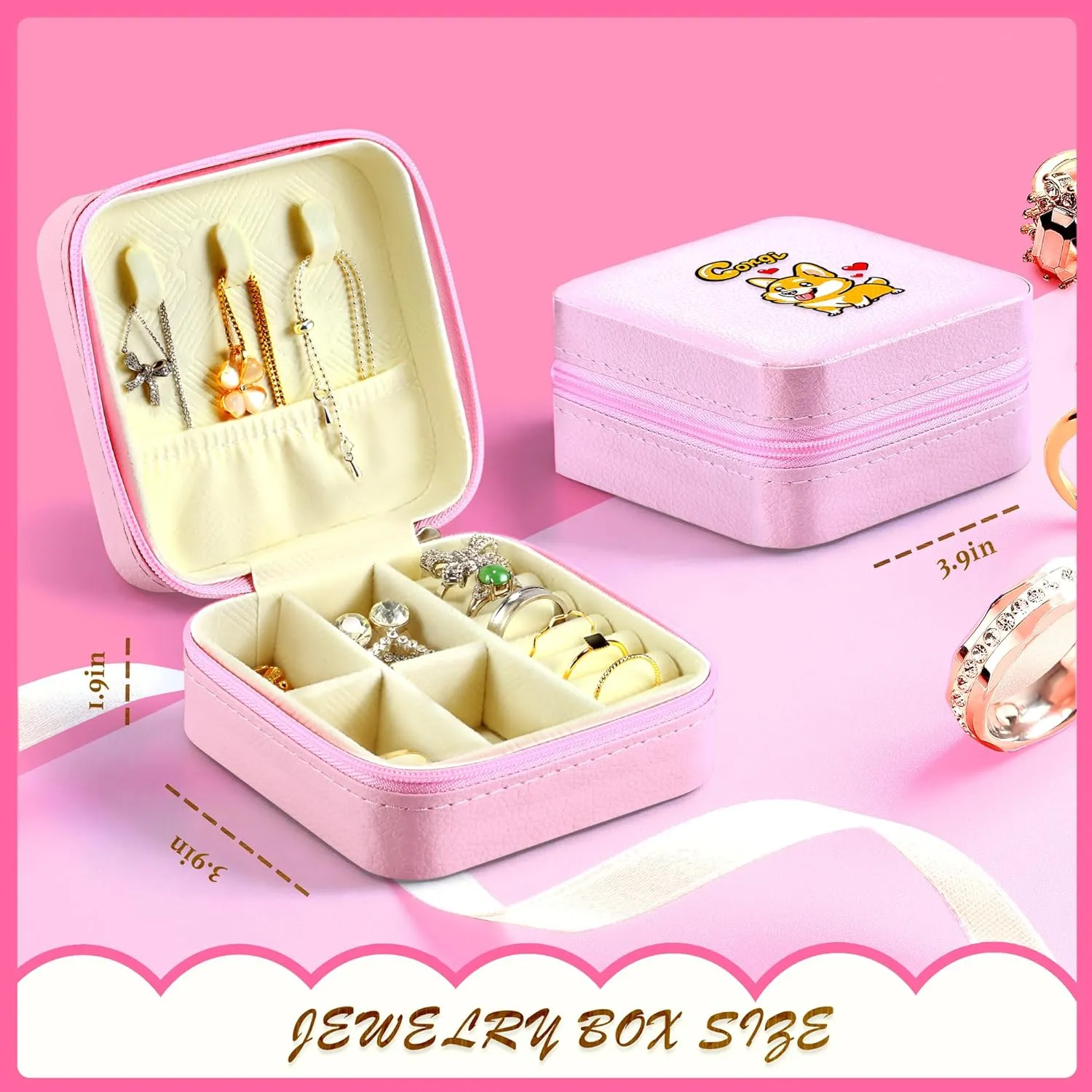 Jewelry Box, Corgi Gifts For Teens Teenage Girls Kids Age 6 7 8 9 10 11 12, Corgi Lovers Stuff Items Accessories Things Decor, Travel Ring Earrings Necklace Organizer Holder!