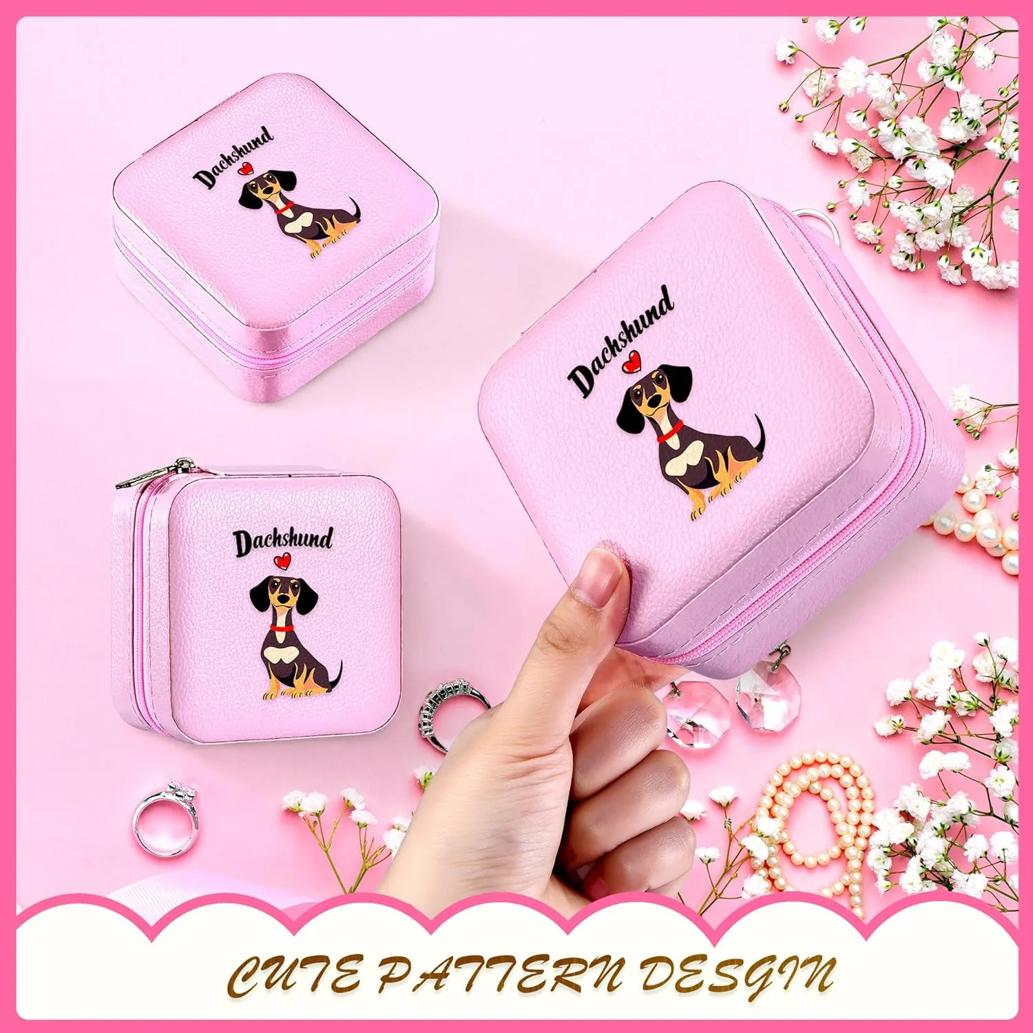 Jewelry Box, Dachshund Gifts For Teens Teenage Girls Kids Age 6 7 8 9 10 11 12, Dachshund Lovers Stuff Items Accessories Things Decor, Travel Ring Earrings Necklace Organizer Holder!