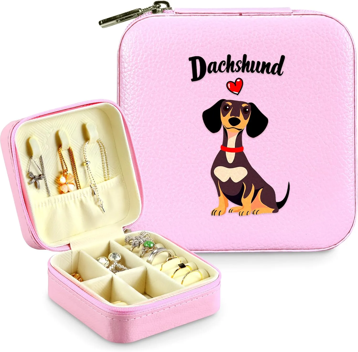 Jewelry Box, Dachshund Gifts For Teens Teenage Girls Kids Age 6 7 8 9 10 11 12, Dachshund Lovers Stuff Items Accessories Things Decor, Travel Ring Earrings Necklace Organizer Holder!