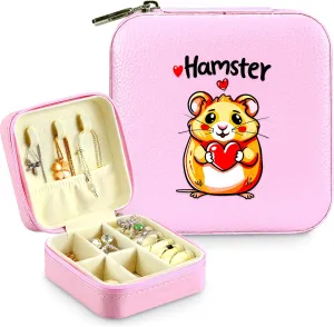 Jewelry Box, Hamster Gifts For Teens Teenage Girls Kids Age 6 7 8 9 10 11 12, Hamster Lovers Stuff Items Accessories Things Decor, Travel Ring Earrings Necklace Organizer Holder!
