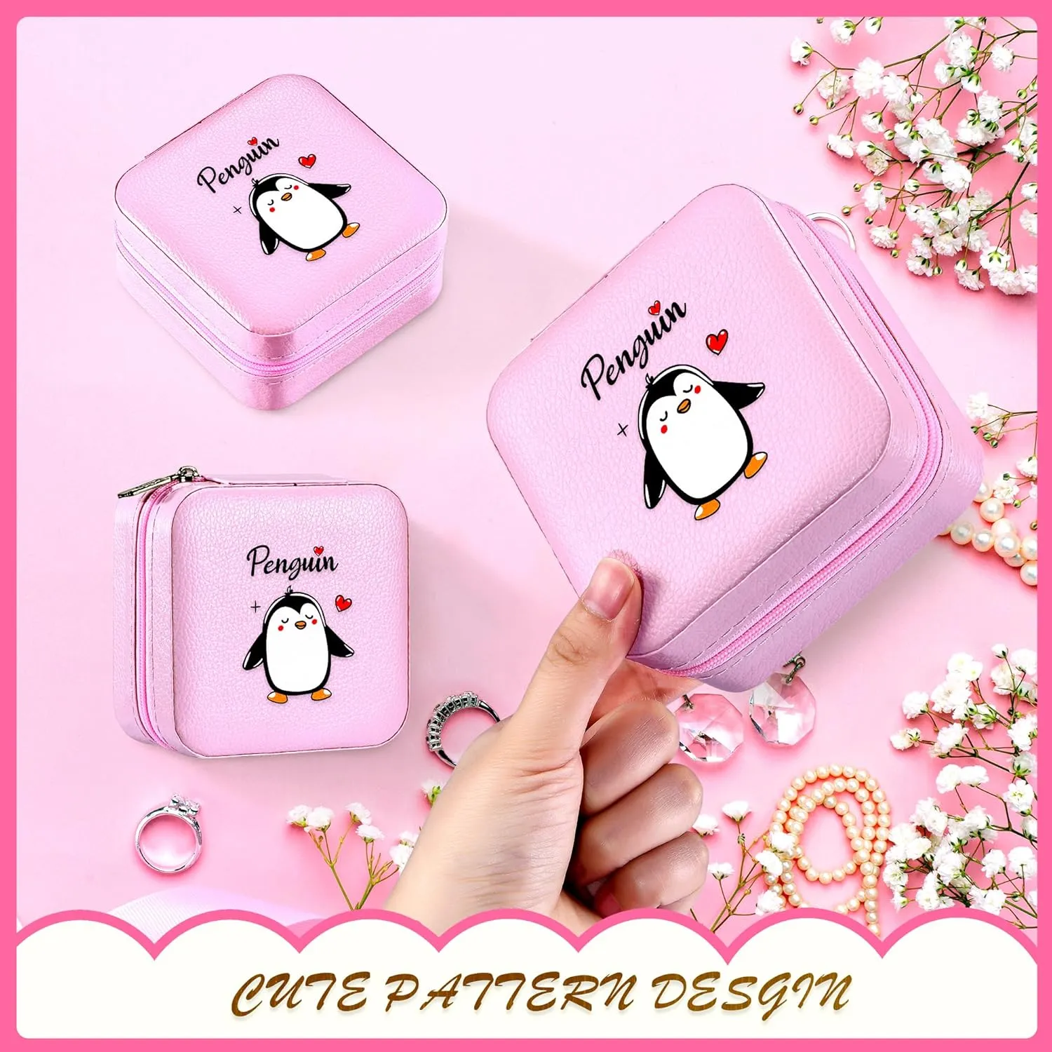 Jewelry Box, Penguin Gifts For Teens Teenage Girls Kids Age 6 7 8 9 10 11 12, Penguin Lovers Stuff Items Accessories Things Decor, Travel Ring Earrings Necklace Organizer Holder!