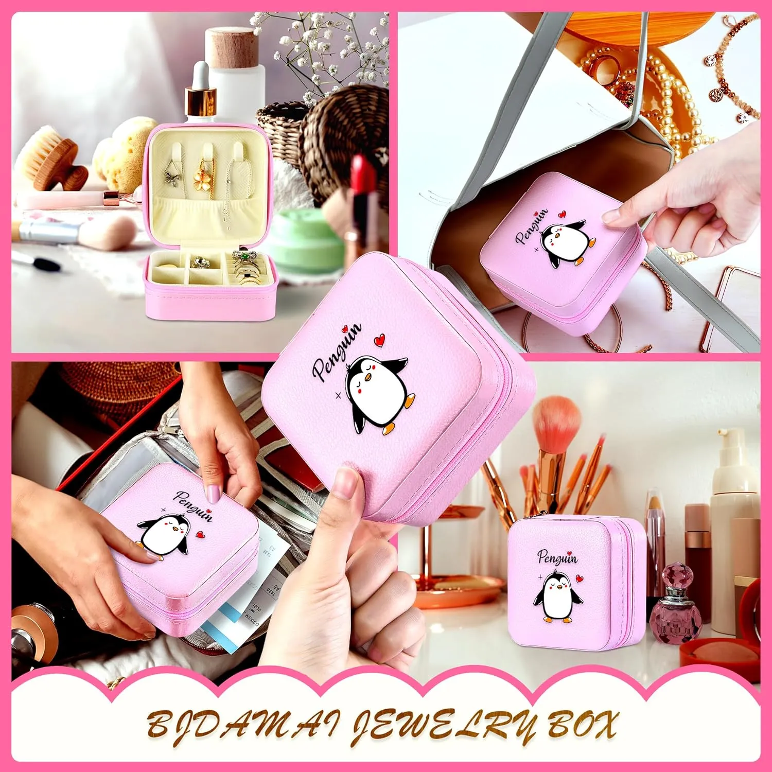 Jewelry Box, Penguin Gifts For Teens Teenage Girls Kids Age 6 7 8 9 10 11 12, Penguin Lovers Stuff Items Accessories Things Decor, Travel Ring Earrings Necklace Organizer Holder!