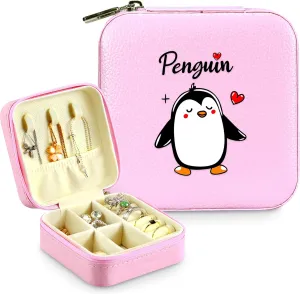 Jewelry Box, Penguin Gifts For Teens Teenage Girls Kids Age 6 7 8 9 10 11 12, Penguin Lovers Stuff Items Accessories Things Decor, Travel Ring Earrings Necklace Organizer Holder!