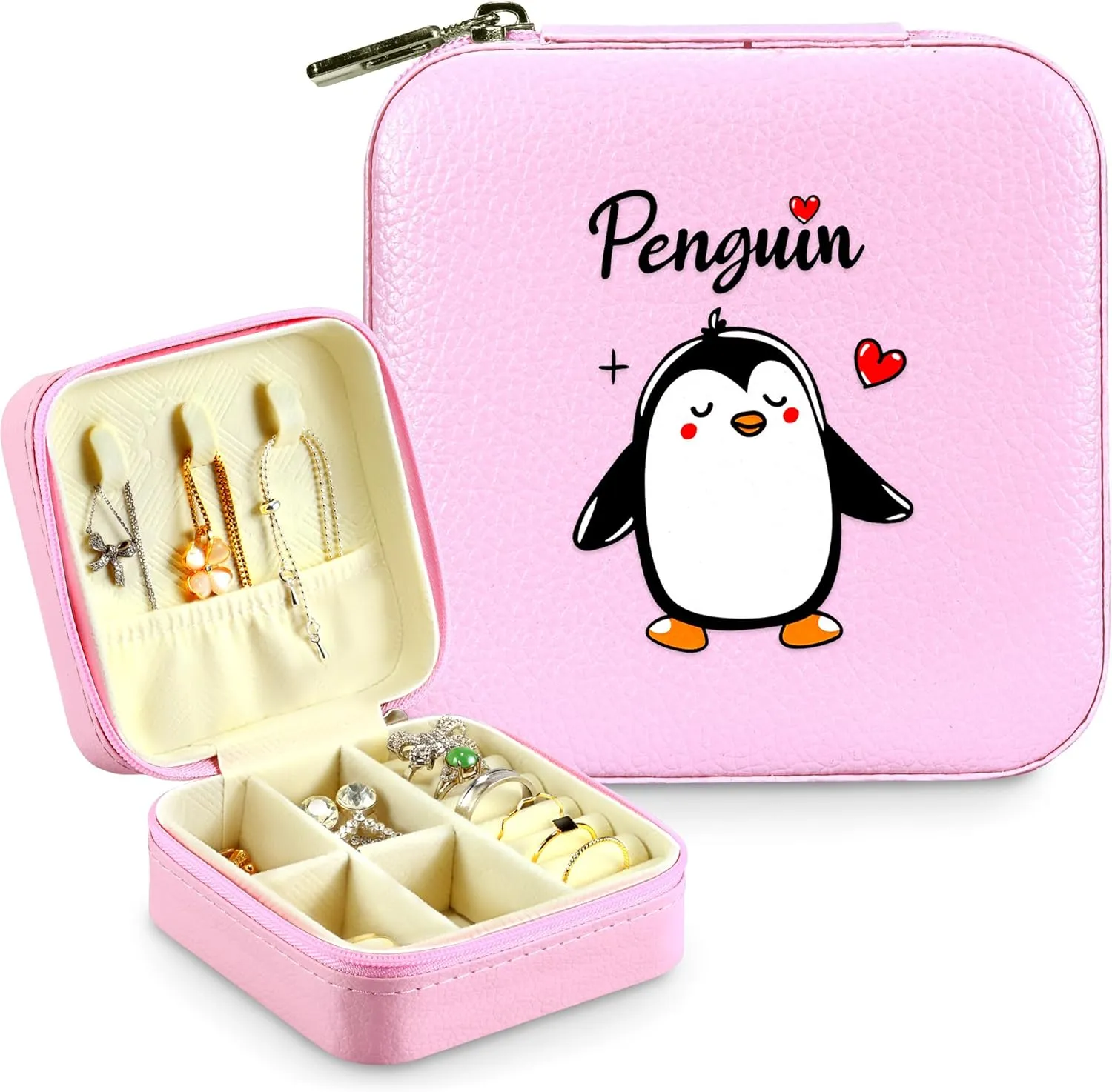 Jewelry Box, Penguin Gifts For Teens Teenage Girls Kids Age 6 7 8 9 10 11 12, Penguin Lovers Stuff Items Accessories Things Decor, Travel Ring Earrings Necklace Organizer Holder!