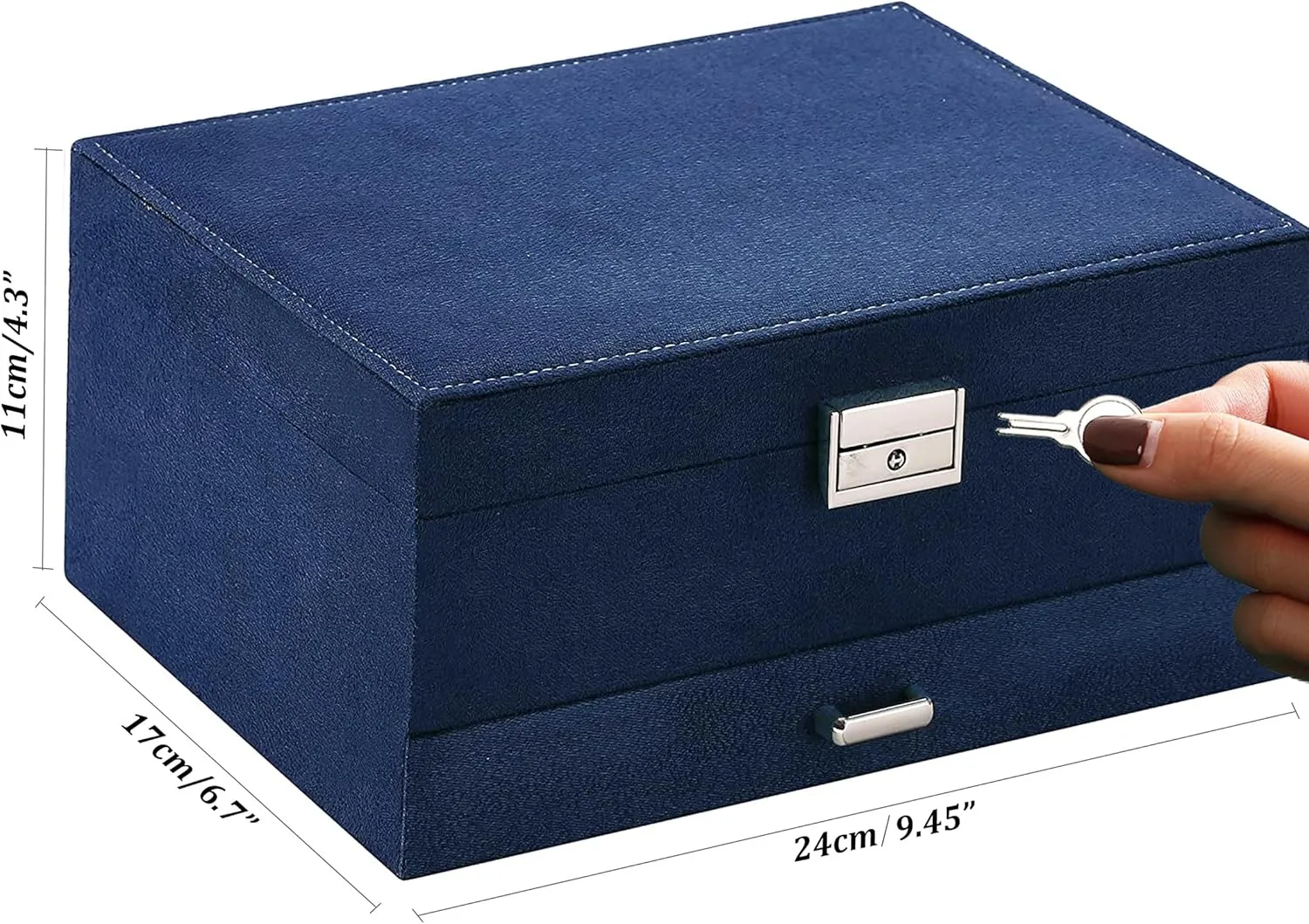Jewelry Boxes for Women Navy Velvet Jewelry Organizer with Lock,Teen Jewelry Organizers and Storage Earring and Necklace Holder Organizer Box Womens Jewelry Box for Necklaces Earrings Rings Bracelets