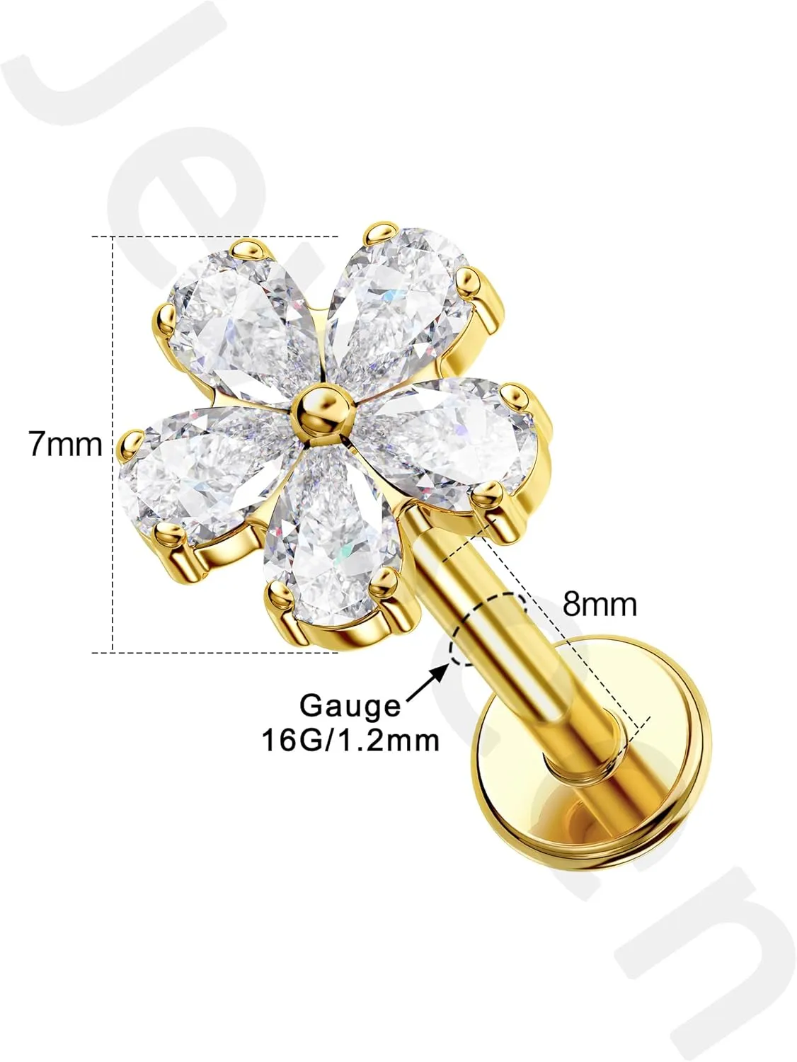 Jewseen G23 Titanium Flat Back Earrings 16g Internally Threaded Lip Stud Flower Helix Tragus Earrings Nose Stud Cartilage Piercing Jewelry for Women