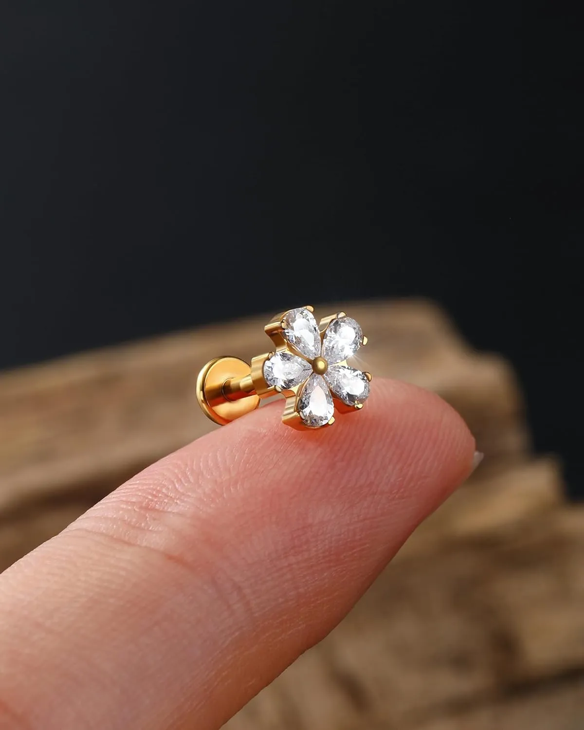 Jewseen G23 Titanium Flat Back Earrings 16g Internally Threaded Lip Stud Flower Helix Tragus Earrings Nose Stud Cartilage Piercing Jewelry for Women