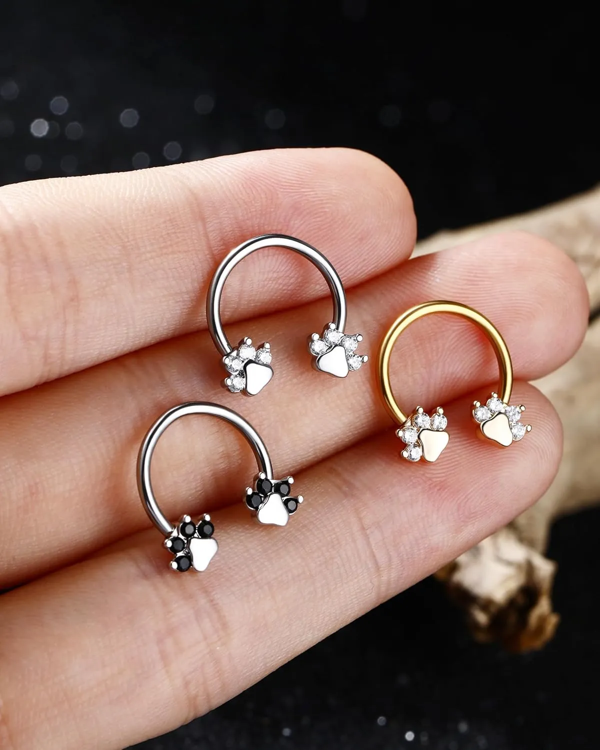 Jewseen Paw Septum Rings 16g Gold Septum Ring Daith Piercing Jewelry Surgical Steel Cartilage Earrings Hoop Nose Rings Hoop Conch Earrings for Women Men