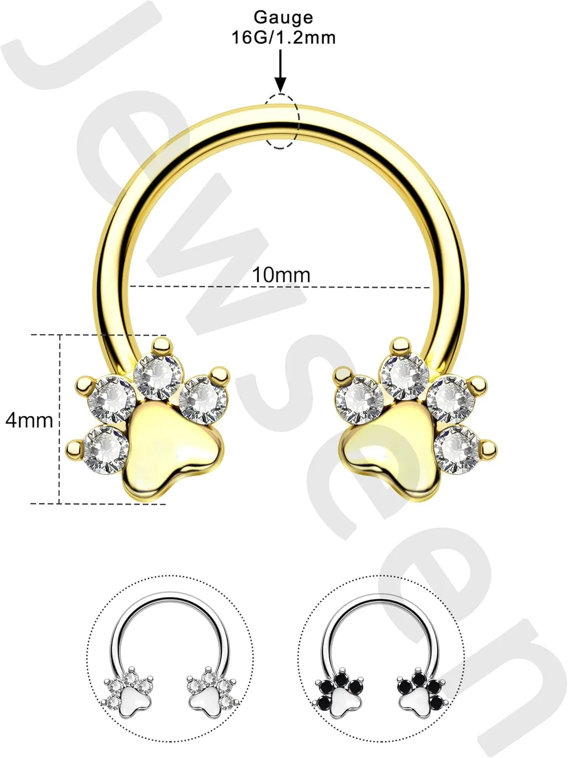 Jewseen Paw Septum Rings 16g Gold Septum Ring Daith Piercing Jewelry Surgical Steel Cartilage Earrings Hoop Nose Rings Hoop Conch Earrings for Women Men
