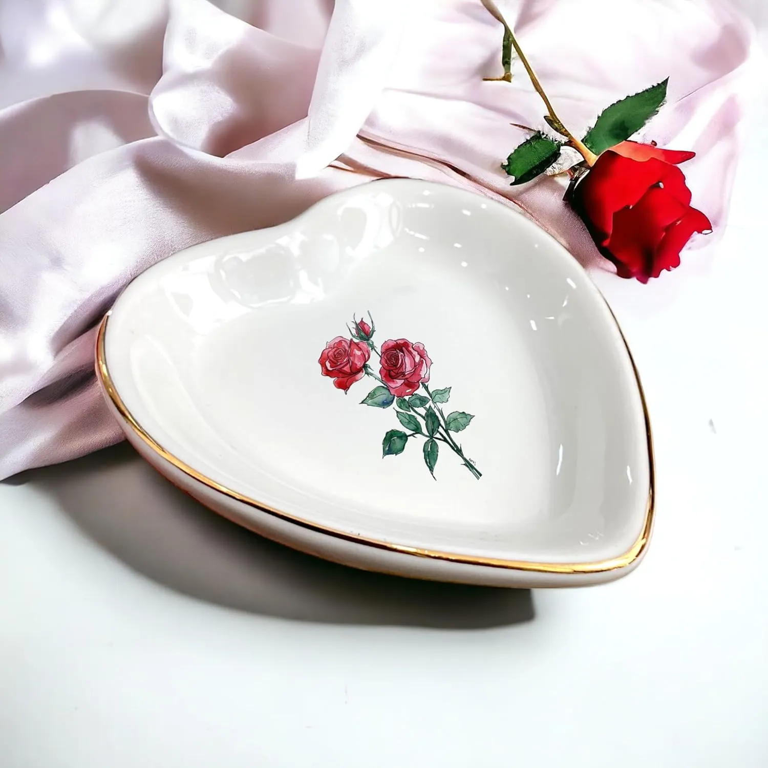 June Rose Flower Ring Dish-Red Floral Jewelry Dish for Hippie,Nature,Pace-January Flower for Mom,Mother-in-law,Step Mom,Godmother,Aunt,Grandma,Sister,Friend-Virgo Birthday Gifts