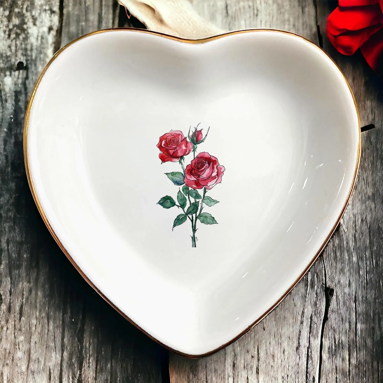 June Rose Flower Ring Dish-Red Floral Jewelry Dish for Hippie,Nature,Pace-January Flower for Mom,Mother-in-law,Step Mom,Godmother,Aunt,Grandma,Sister,Friend-Virgo Birthday Gifts
