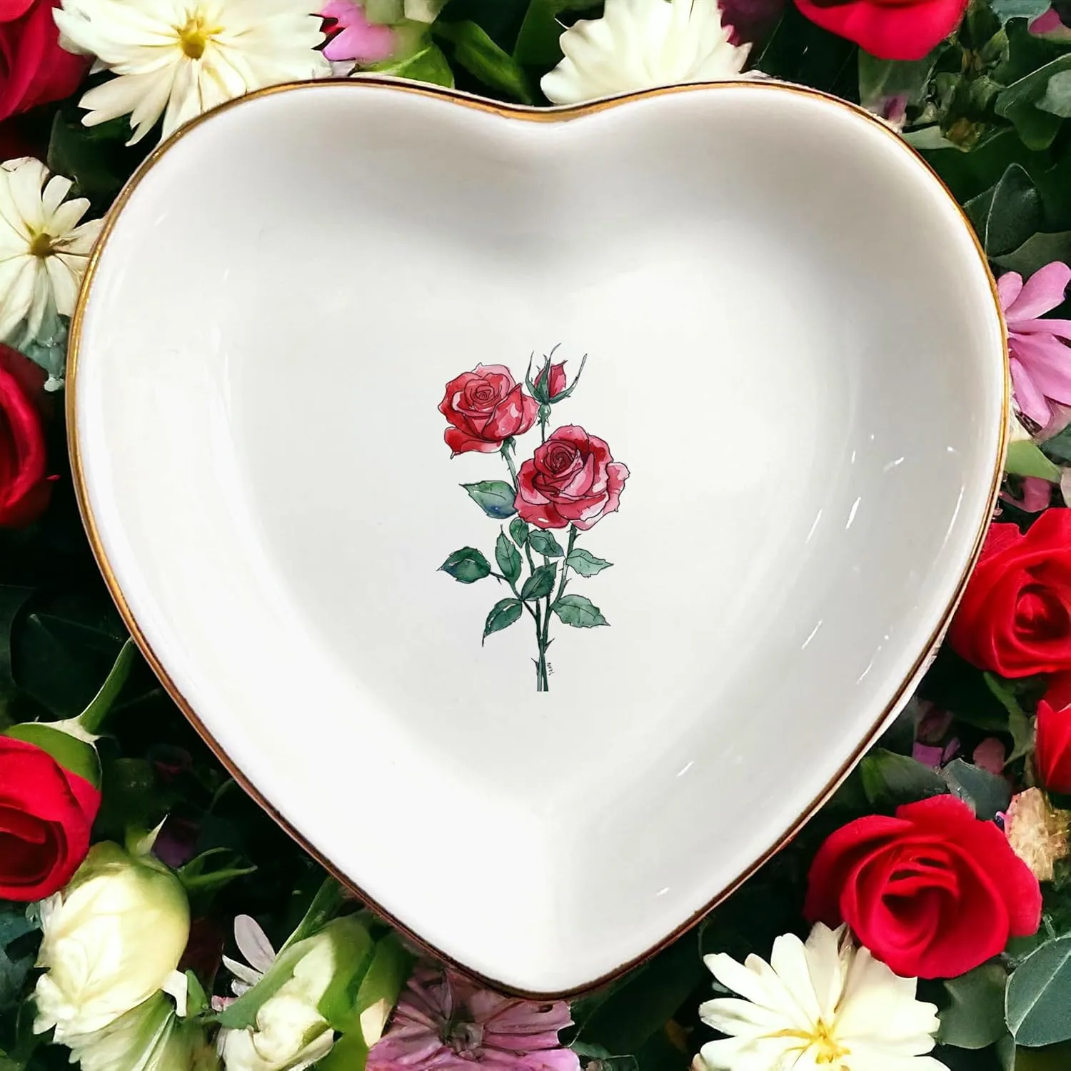 June Rose Flower Ring Dish-Red Floral Jewelry Dish for Hippie,Nature,Pace-January Flower for Mom,Mother-in-law,Step Mom,Godmother,Aunt,Grandma,Sister,Friend-Virgo Birthday Gifts