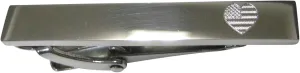 Kiola Designs Silver Toned Etched Sleek American Flag with Heart Skinny Tie Clip