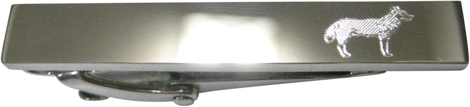 Kiola Designs Silver Toned Etched Sleek Full Dog Skinny Tie Clip